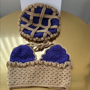 Boysenberry or blueberry pie! Handmade Crochet Top and Hat Set